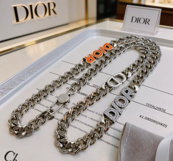 Dior Evelyne Silver Multi Charm Link Chain Necklace