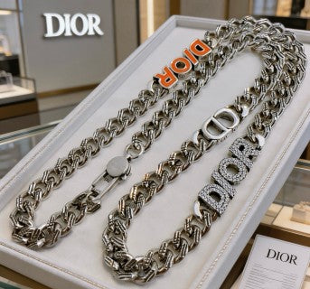 Dior Evelyne Silver Multi Charm Link Chain Necklace