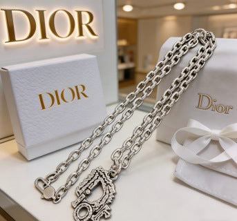 Dior Evelyne Silver Lock Charm Link Necklace