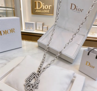 Dior Evelyne Silver Lock Charm Link Necklace