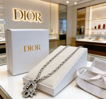 Dior Evelyne Silver Lock Charm Link Necklace