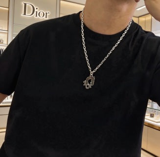 Dior Evelyne Silver Lock Charm Link Necklace