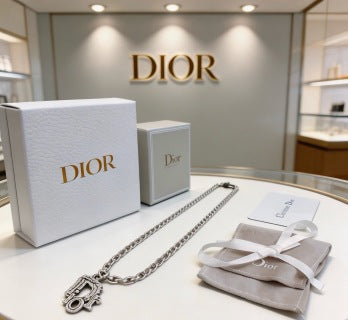 Dior Evelyne Silver Lock Charm Link Necklace
