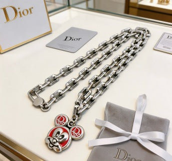 Dior Evelyne Silver Teddy Bear Charm Link Necklace