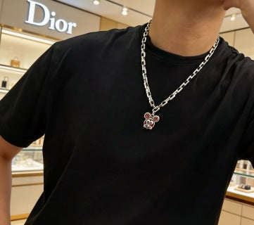 Dior Evelyne Silver Teddy Bear Charm Link Necklace