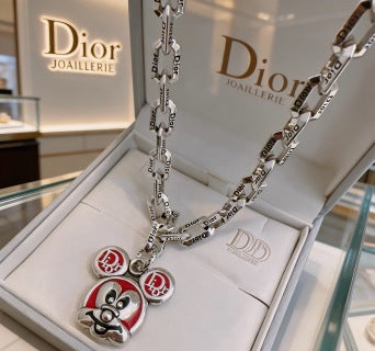 Dior Evelyne Silver Teddy Bear Charm Link Necklace