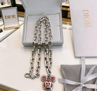 Dior Evelyne Silver Teddy Bear Charm Link Necklace