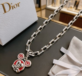 Dior Evelyne Silver Teddy Bear Charm Link Necklace