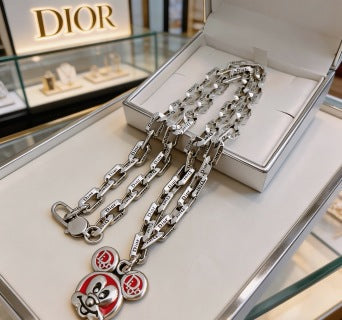 Dior Evelyne Silver Teddy Bear Charm Link Necklace