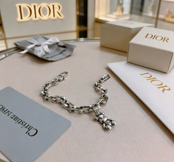Dior Evelyne Silver Teddy Bear Charm Link Bracelet