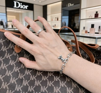 Dior Evelyne Silver Teddy Bear Charm Link Bracelet