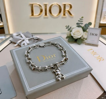 Dior Evelyne Silver Teddy Bear Charm Link Bracelet