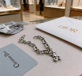 Dior Evelyne Silver Teddy Bear Charm Link Bracelet