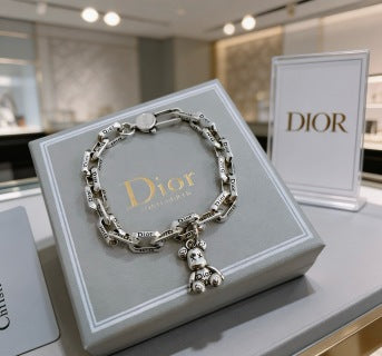 Dior Evelyne Silver Teddy Bear Charm Link Bracelet