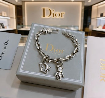 Dior Evelyne Silver Teddy Bear Charm Link Bracelet