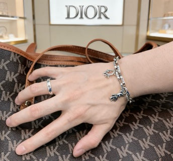 Dior Evelyne Silver Teddy Bear Charm Link Bracelet
