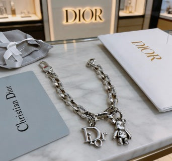 Dior Evelyne Silver Teddy Bear Charm Link Bracelet