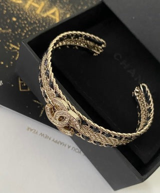 Chanel Black Crystal CC Cuff Bracelet – Elegant Luxury Fashion Jewelry