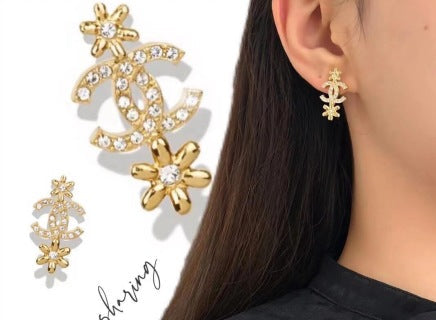 Chanel Crystal CC Floral Drop Earrings – Elegant Luxury Fashion Jewelry