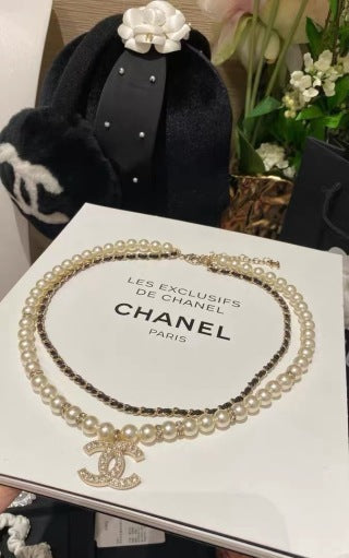 Chanel Layered Pearl Crystal CC Necklace – Elegant Luxury Fashion Jewelry
