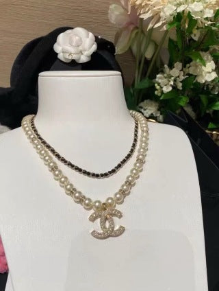 Chanel Layered Pearl Crystal CC Necklace – Elegant Luxury Fashion Jewelry