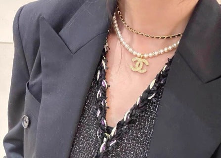 Chanel Layered Pearl Crystal CC Necklace – Elegant Luxury Fashion Jewelry