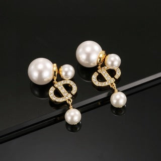 Dior Liora Pearl Crystal CD Drop Stud Earrings
