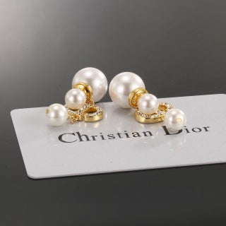 Dior Liora Pearl Crystal CD Drop Stud Earrings