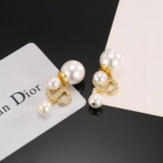 Dior Liora Pearl Crystal CD Drop Stud Earrings