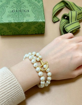 Gucci Pearl Strand Horsebit Charm Bracelet