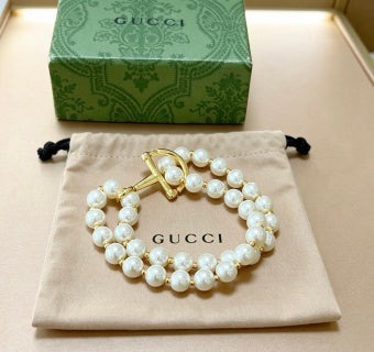 Gucci Pearl Strand Horsebit Charm Bracelet