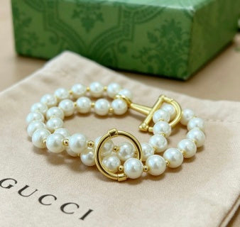Gucci Pearl Strand Horsebit Charm Bracelet
