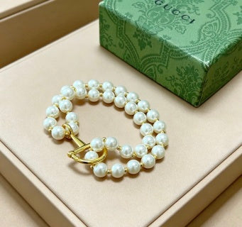 Gucci Pearl Strand Horsebit Charm Bracelet