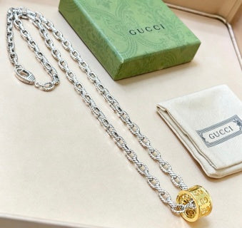 Gucci GG Barrel Charm Long Chain Necklace