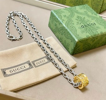 Gucci GG Barrel Charm Long Chain Necklace