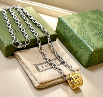Gucci GG Barrel Charm Long Chain Necklace