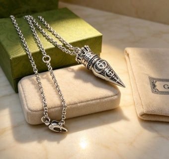 Gucci Engraved GG Spike Pendant Necklace