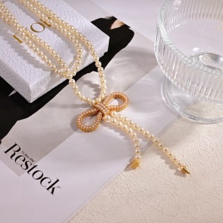 Dior Liora Pearl Ribbon Bow Layered Necklace