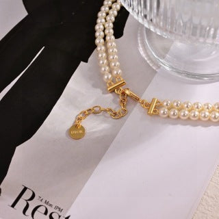 Dior Liora Pearl Ribbon Bow Layered Necklace