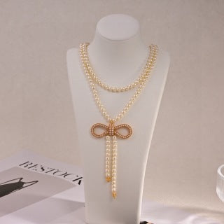 Dior Liora Pearl Ribbon Bow Layered Necklace