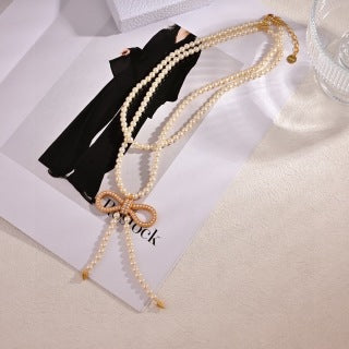 Dior Liora Pearl Ribbon Bow Layered Necklace
