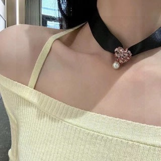 Dior Liora Velvet Pearl Choker Necklace