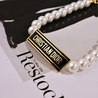 Dior Liora Pearl Ribbon Plate Necklace
