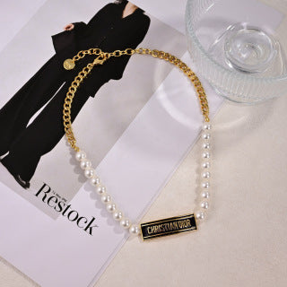 Dior Liora Pearl Ribbon Plate Necklace