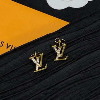 Louis Vuitton Crystal Initial Logo Stud Earrings