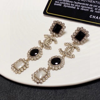 CHANEL Noir Pearl Crystal Drop Earrings