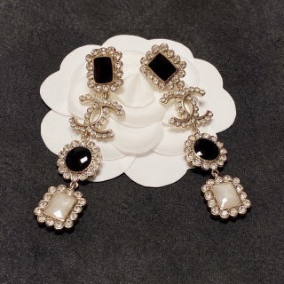 CHANEL Noir Pearl Crystal Drop Earrings