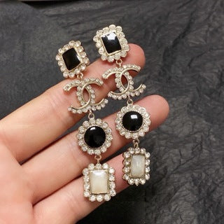 CHANEL Noir Pearl Crystal Drop Earrings