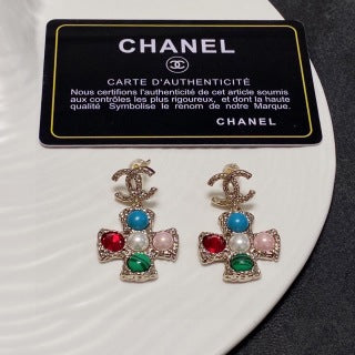 Chanel Jewel-Tone Cross Charm Drop Earrings