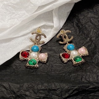 Chanel Jewel-Tone Cross Charm Drop Earrings